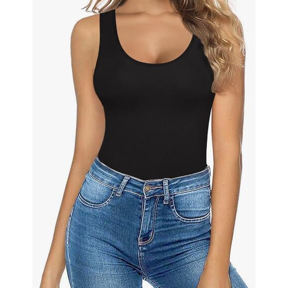 MANGOPOP Tank Top Scoop Neck Bodysuits for Women Sleeveless Basic Bodysuit - Picture 2 of 7